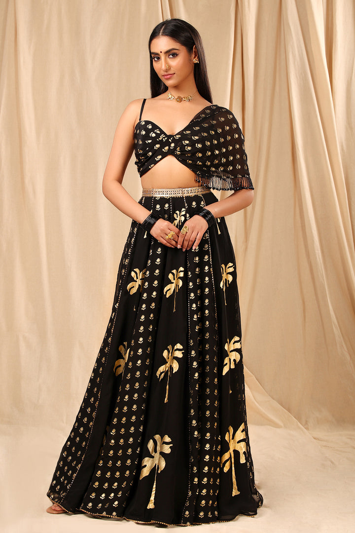 Black Wallflower Lehenga Set