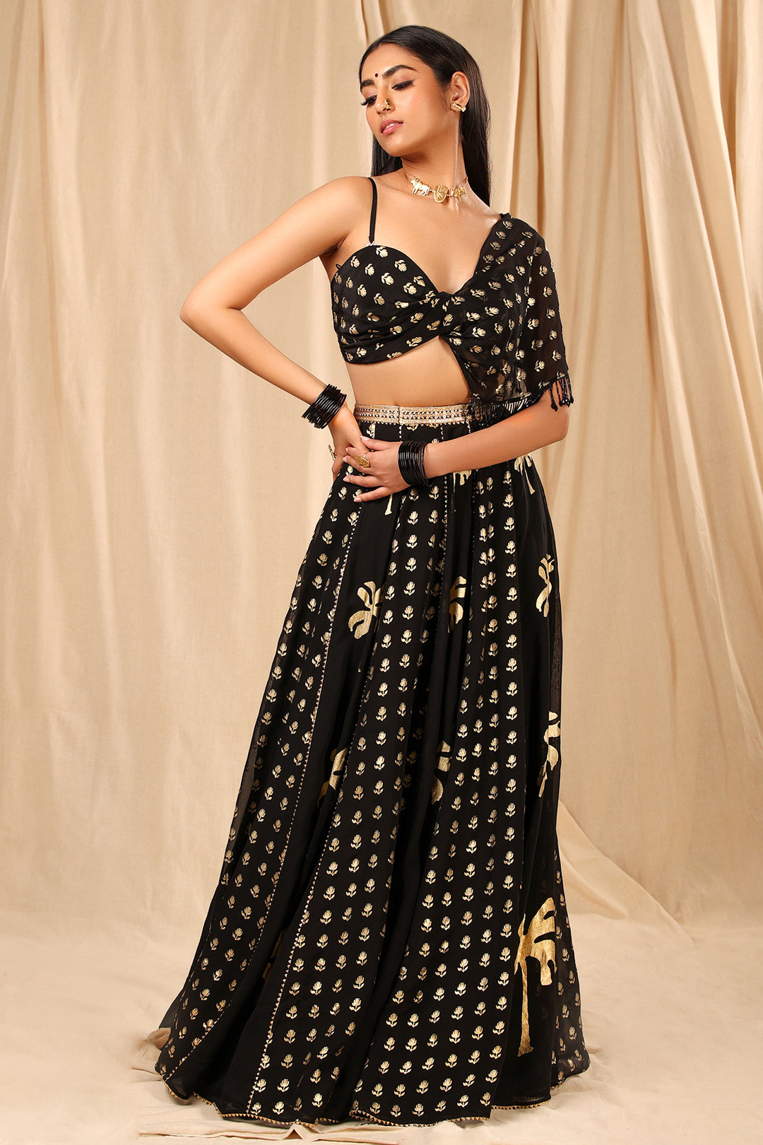 Black Wallflower Lehenga Set