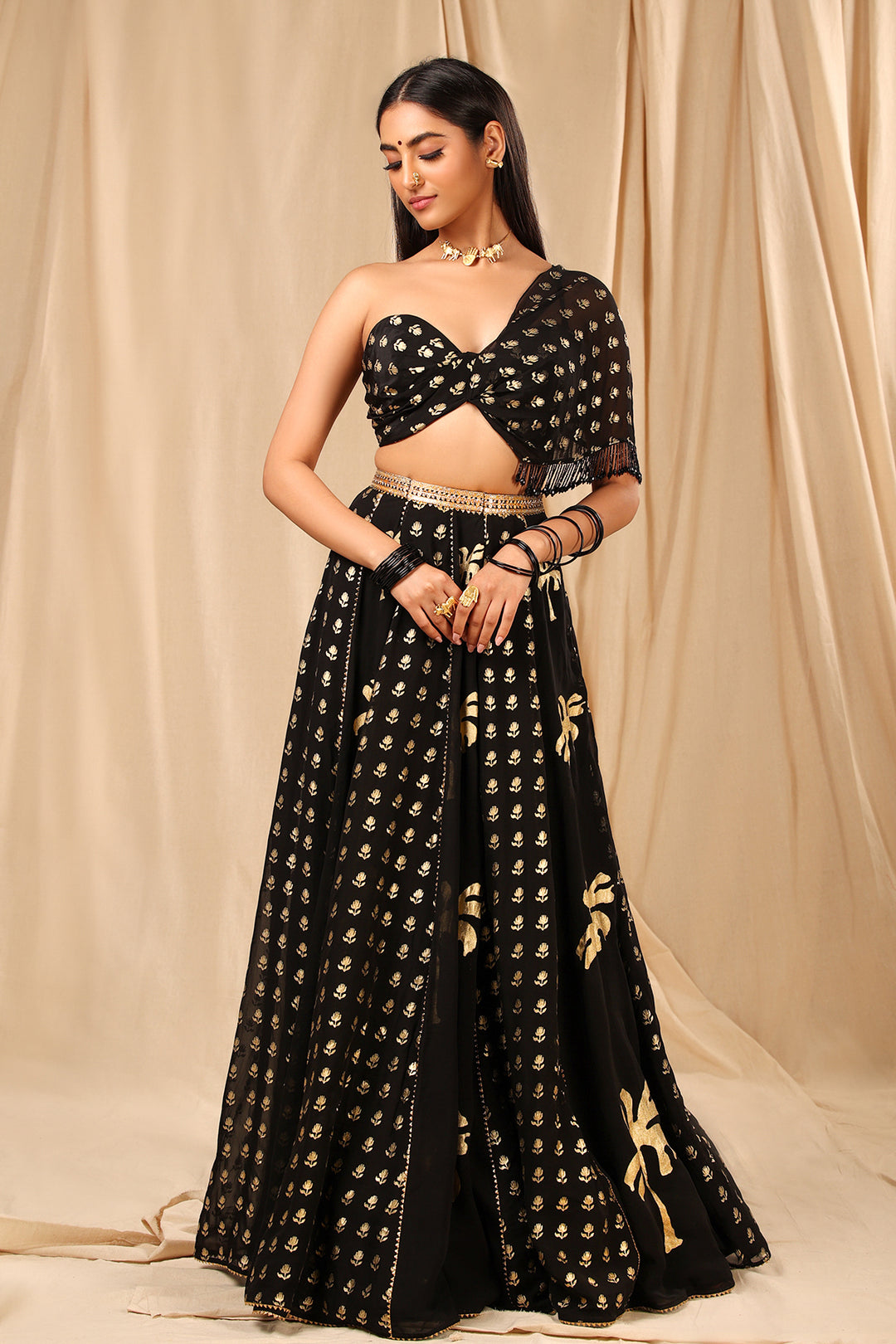 Black Wallflower Lehenga Set